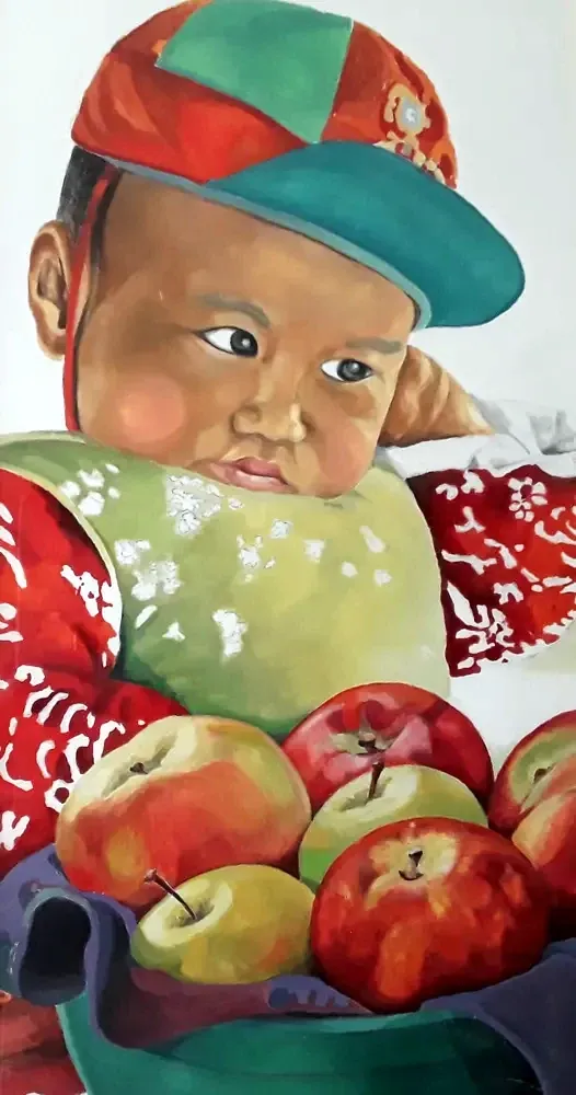 Asian Boy with Apples