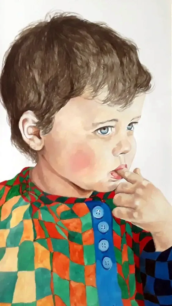 Boy Sucking Finger Watercolor